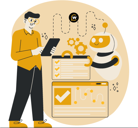 beneficios Agentes de IA personalizados para atendimento | Quantize image Ilustração de agente personalizado com IA e fluxos