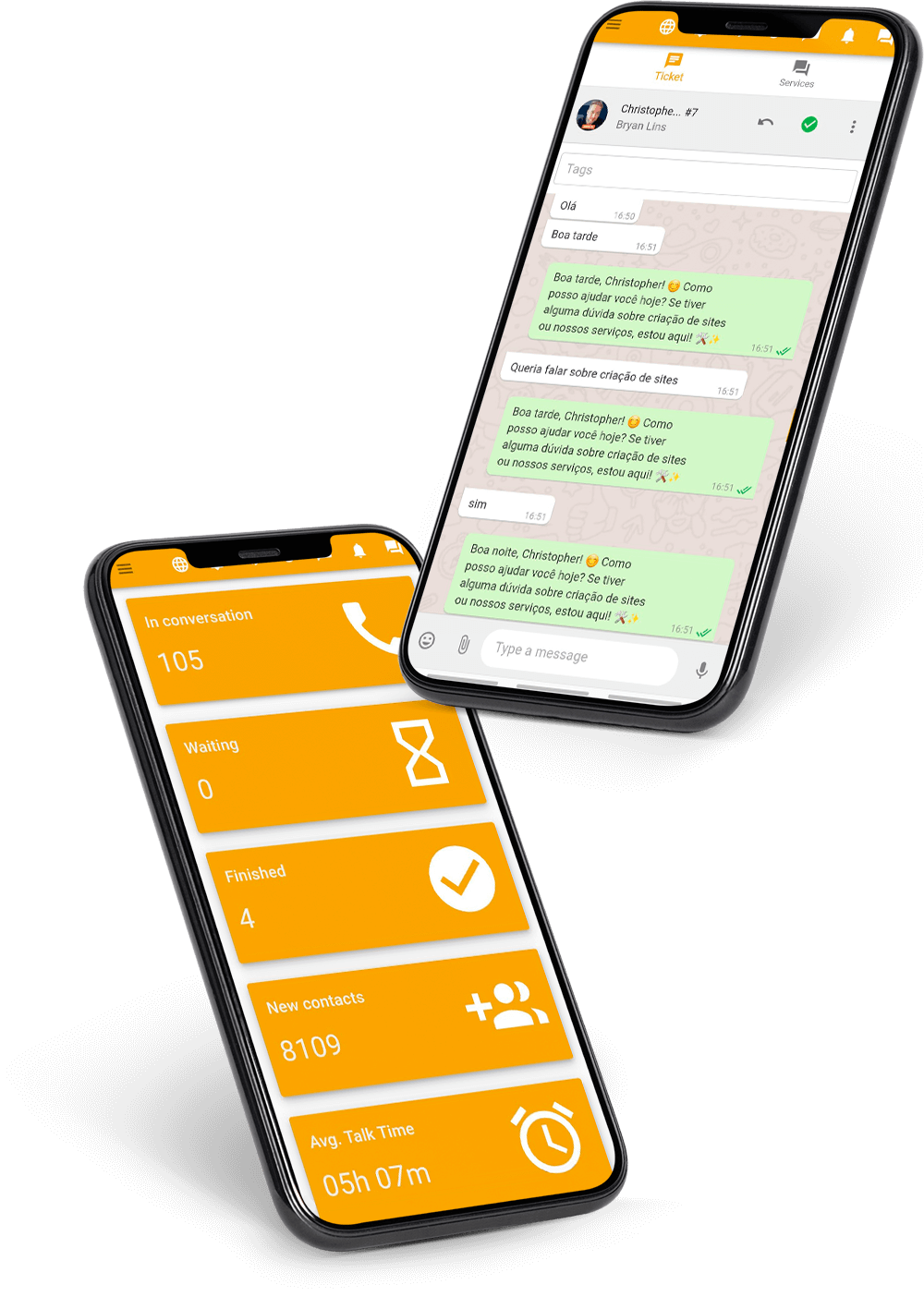 Mockup atendimento celular com WhatsHub