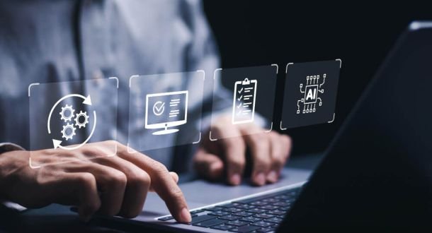 Digitando no notebook com opções deIA