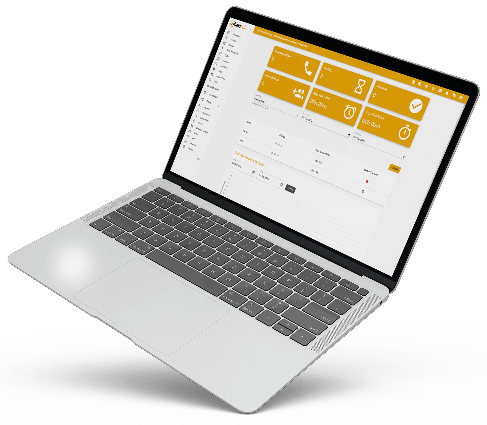 mockup-whatshub-34155355 Central de Atendimento WhatsApp Multigente | WhatsHub image Notebook com o dashboard aberto dos atendimentos WhatsHub
